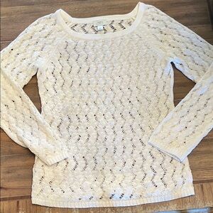 Ann Taylor LOFT Ivory Scoop Neck Knit Sweater